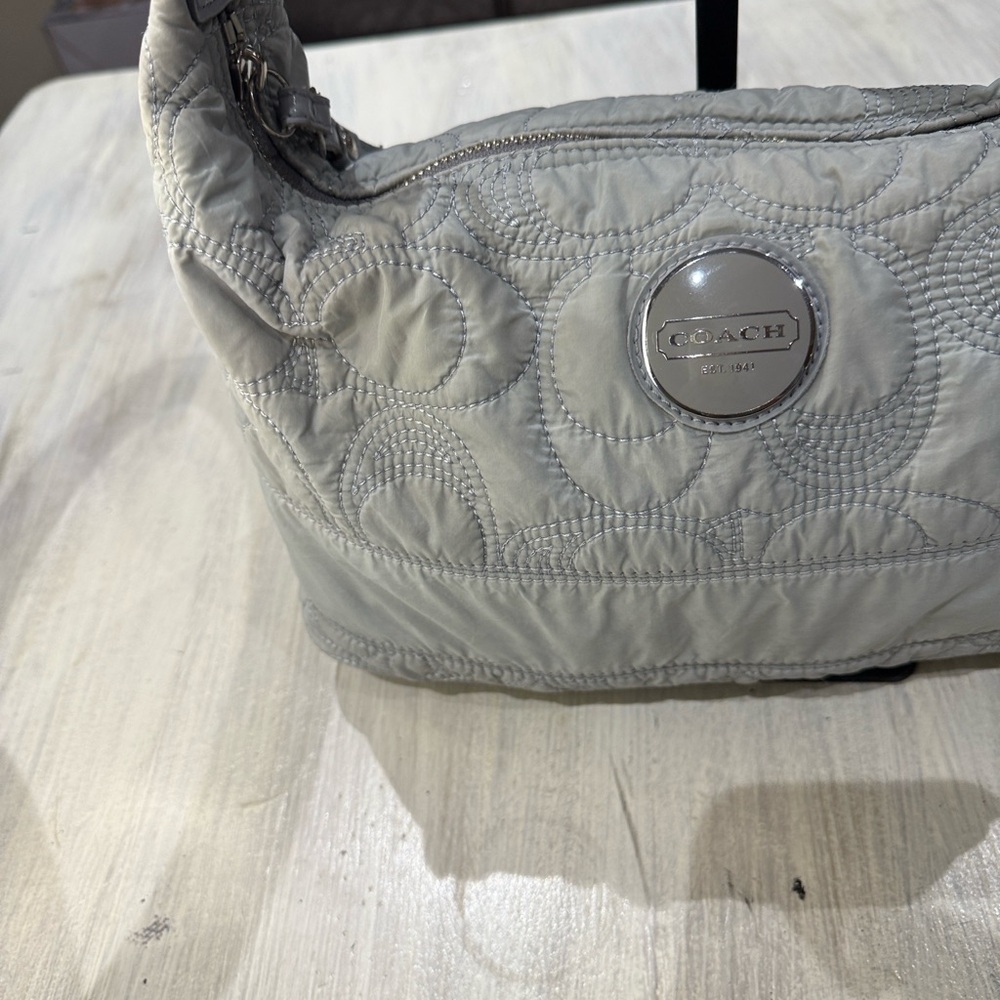 Coach Quilted Signature Hobo Shoulder Bag in Light Gray - Picture 4 of 13